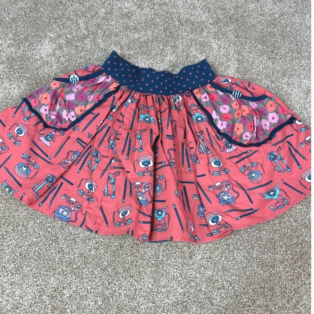 Matilda‎ Jane Girls Pink Vintage Telephone Print Flared Skirt Pockets Size 10